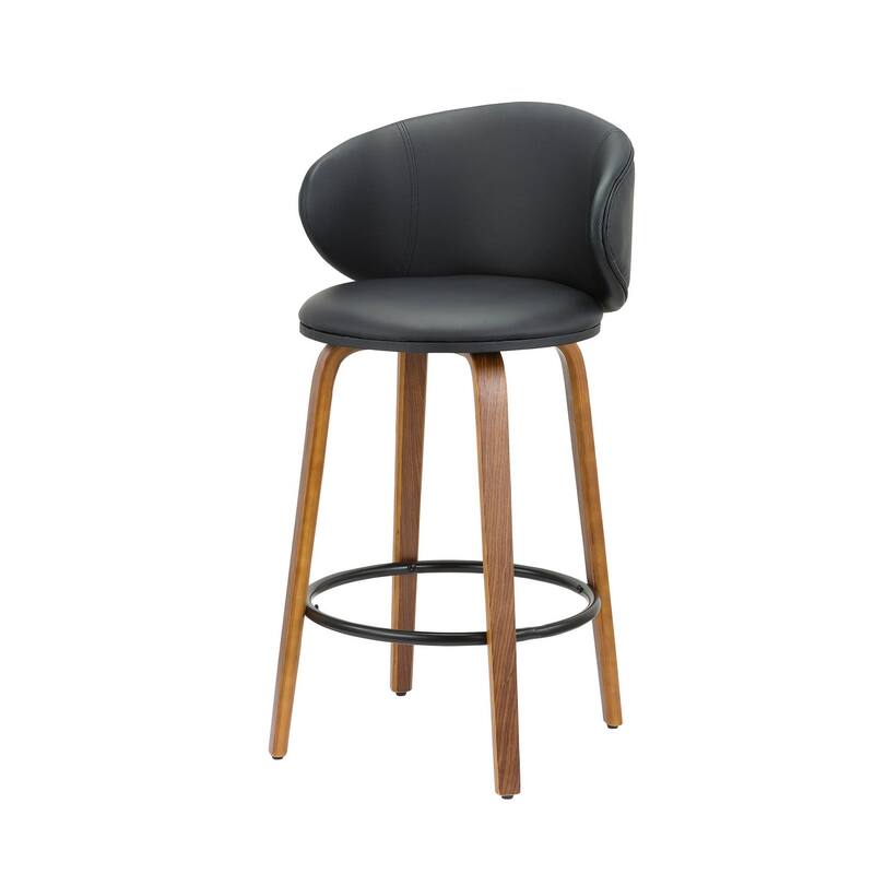HomeRoots Set of Two 26" Black and Brown Faux Leather and Solid Wood Low Back Counter Height Bar Chairs