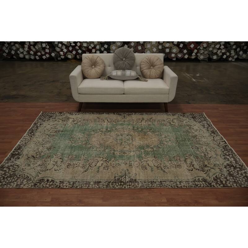 Hand Knotted Oriental 100% Wool Carpet Transitional Floral Beige & Ivories Anatolian Area Rug - 8' 7'' X 5' 7''