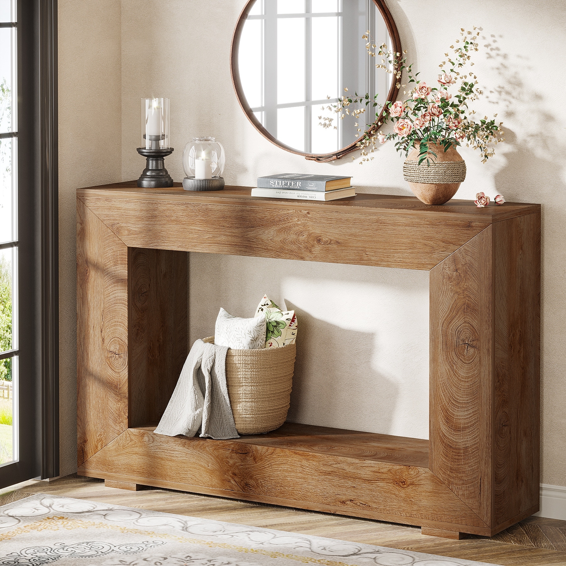 47 Inch Rustic Entryway Console Table for Living Room, Hallway