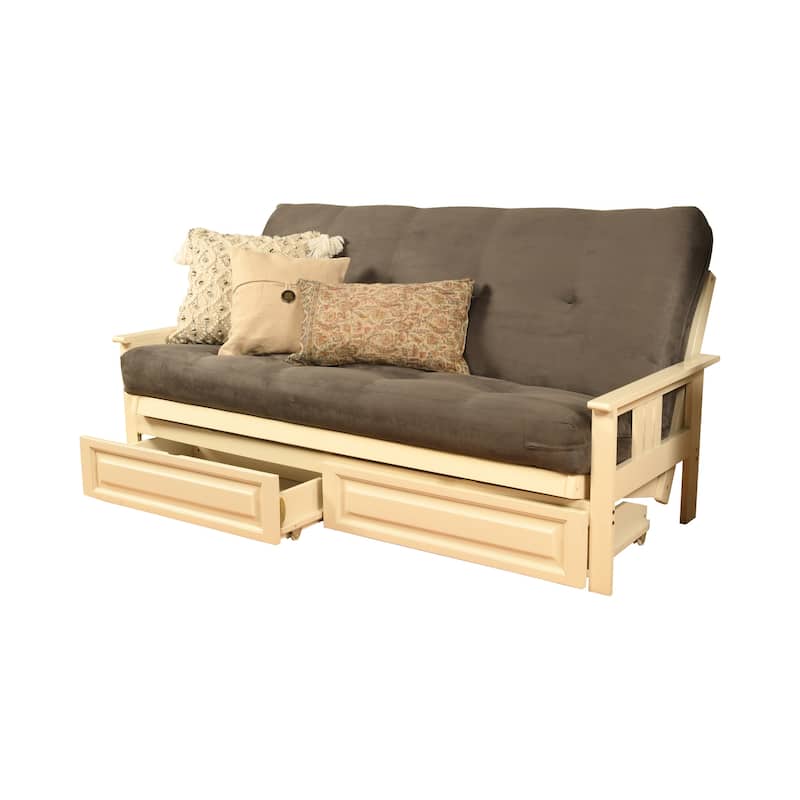 Somette Beli Mont Antique White Full-size Storage Futon Set with Mattress