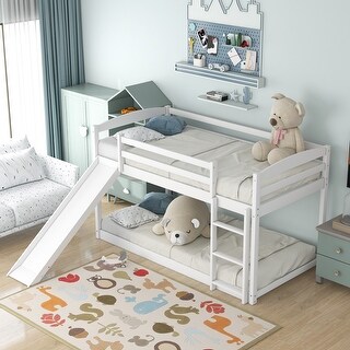 Nestfair Twin over Twin Bunk Bed with Convertible Slide and Ladder ...