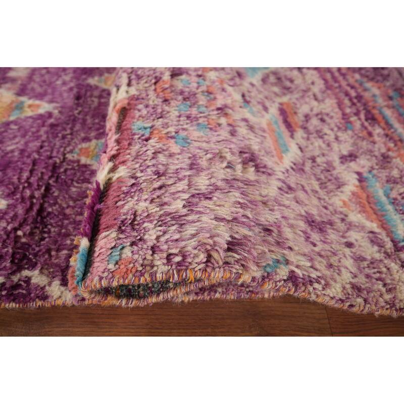 Geometric Purple Moroccan Abstract Area Rug Hand-Knotted Wool Carpet - 5'8"x 10'3"