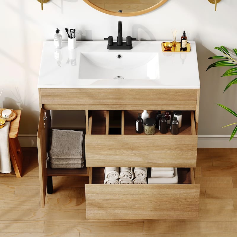 Moasis 36 Inch Freestanding Bathroom Vanity with Ceramic Sink 1 Cabinet and 2 Drawers