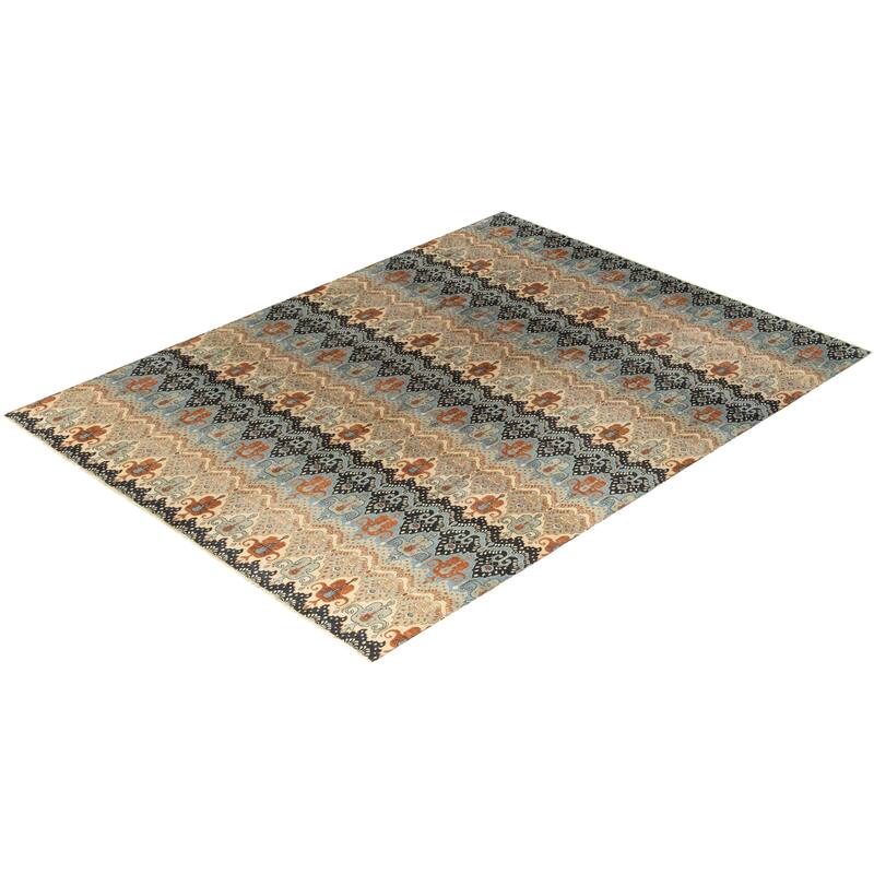 Ikat One-of-a-Kind Hand-Knotted Area Rug - Gray, 9' 1" x 12' 3" - 9' 1" x 12' 3"