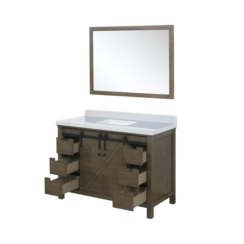 Marsyas 48 in W x 22 in D Ash Grey Bath Vanity, White Quartz Countertop and 44 in Mirror