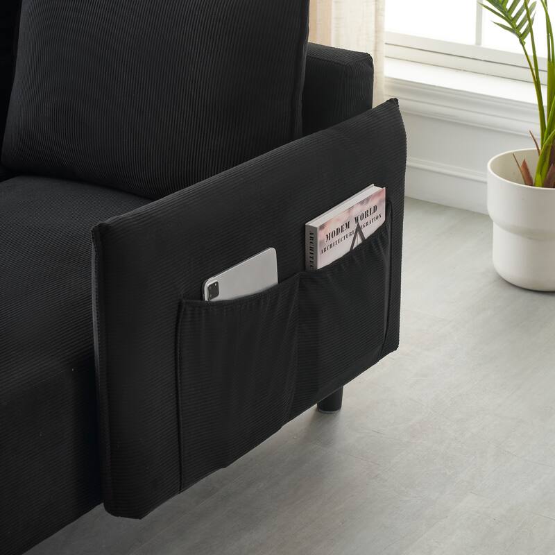 79.5 inches long, Velvet Sofa with Three Pillows, for Apartment Office Living Room - Black