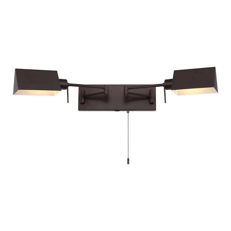 Curtis Farmhouse Swing Arm Plug-In or Hardwired Iron LED Wall Sconce with Pull-Chain with USB Charging Port, by JONATHAN Y - 2 Light - Oil Rubbed Bronze