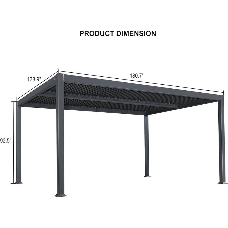 PURPLE LEAF Outdoor Louvered Pergola with Adjustable Metal Roof for Patio Pergola - 11.5' x 15' - Grey