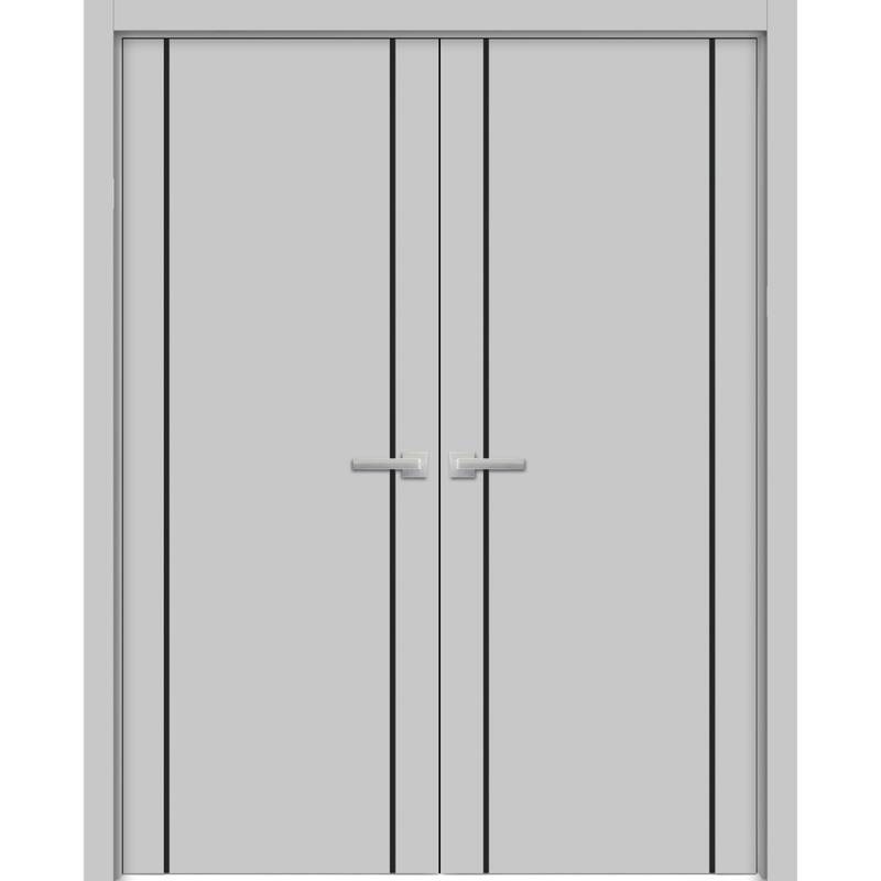 Solid French Double Doors 36 x 80 Planum 0016 Grey Matte with - 36" x 80" ( 2* 18x80)
