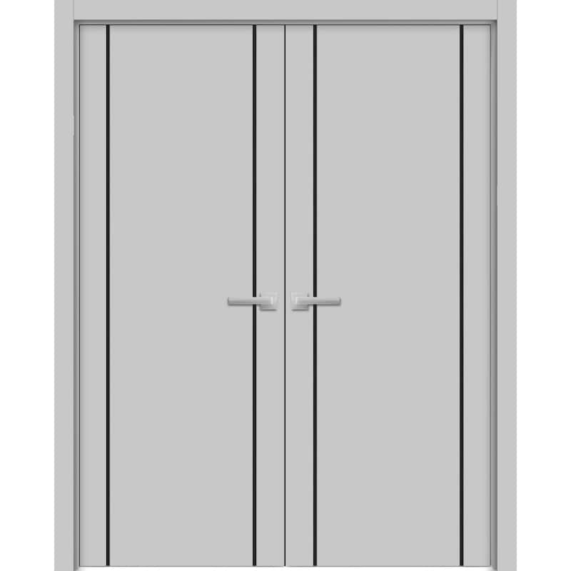 Solid French Double Doors 56 x 80 Planum 0016 Grey Matte with - 84" x 96" ( 2* 42x96)
