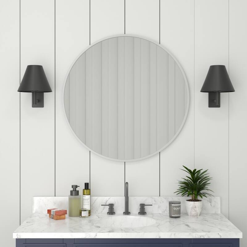 Wall Mount Shatterproof Round Accent Wall Mirror with Metal Frame