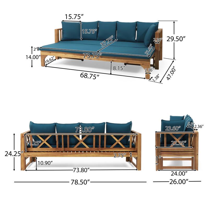 Long Beach Outdoor Extendable Acacia Wood Daybed Sofa by Christopher Knight Home