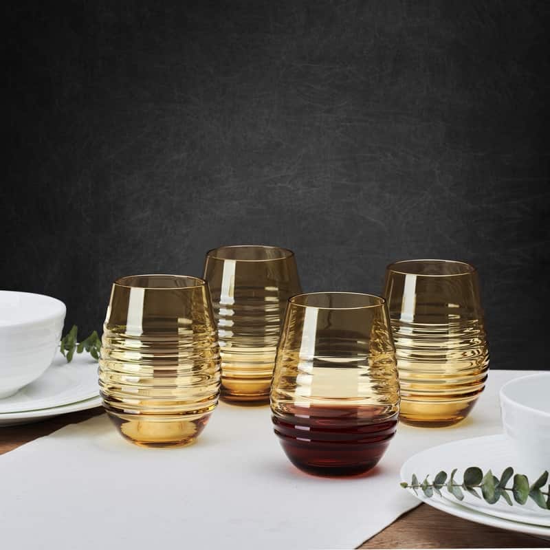 Mikasa Set of 4 Ciara Stemless Wine, 18 Oz, Amber