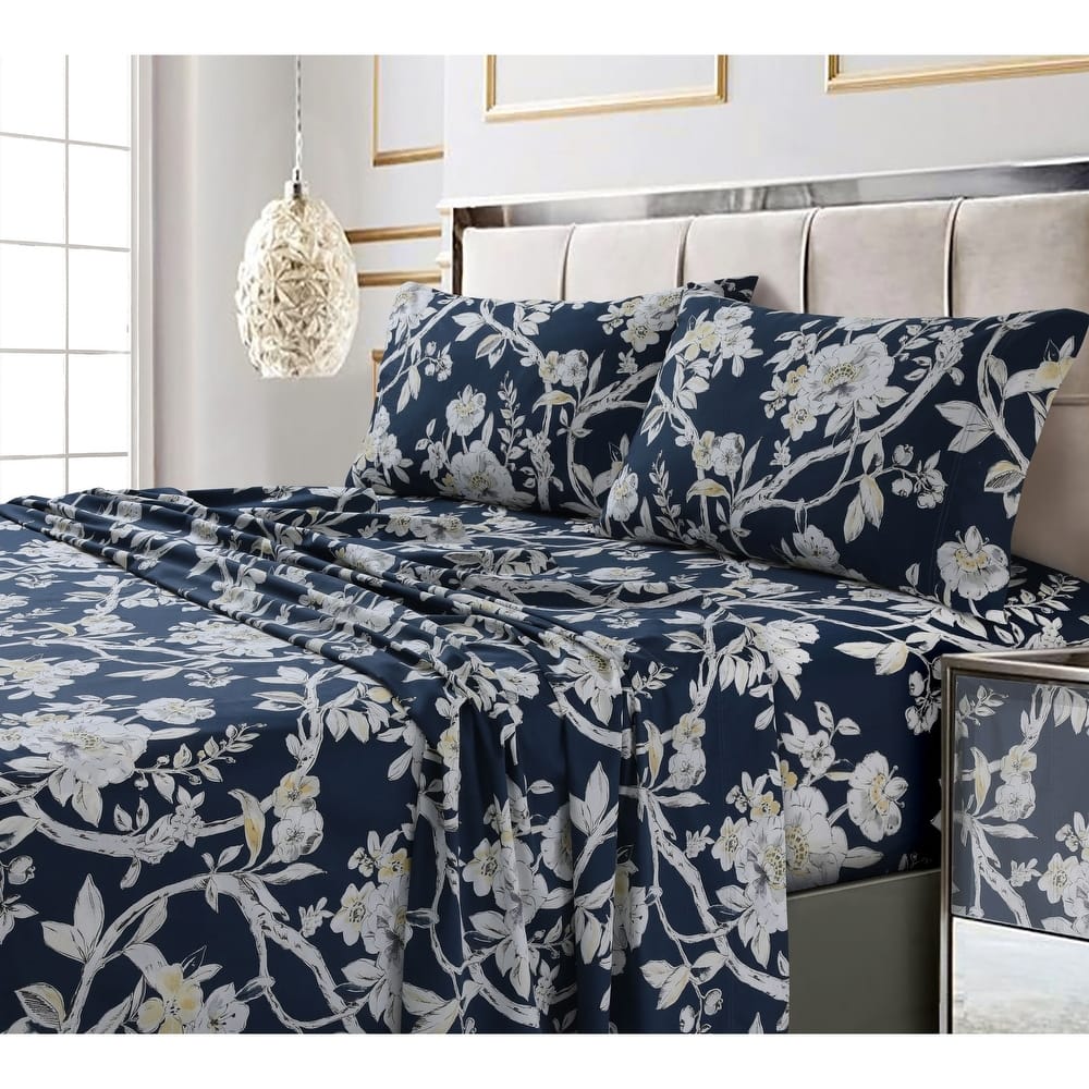 300 Thread Count Cotton Ultra-soft Printed Deep Pocket Bed Sheet Set