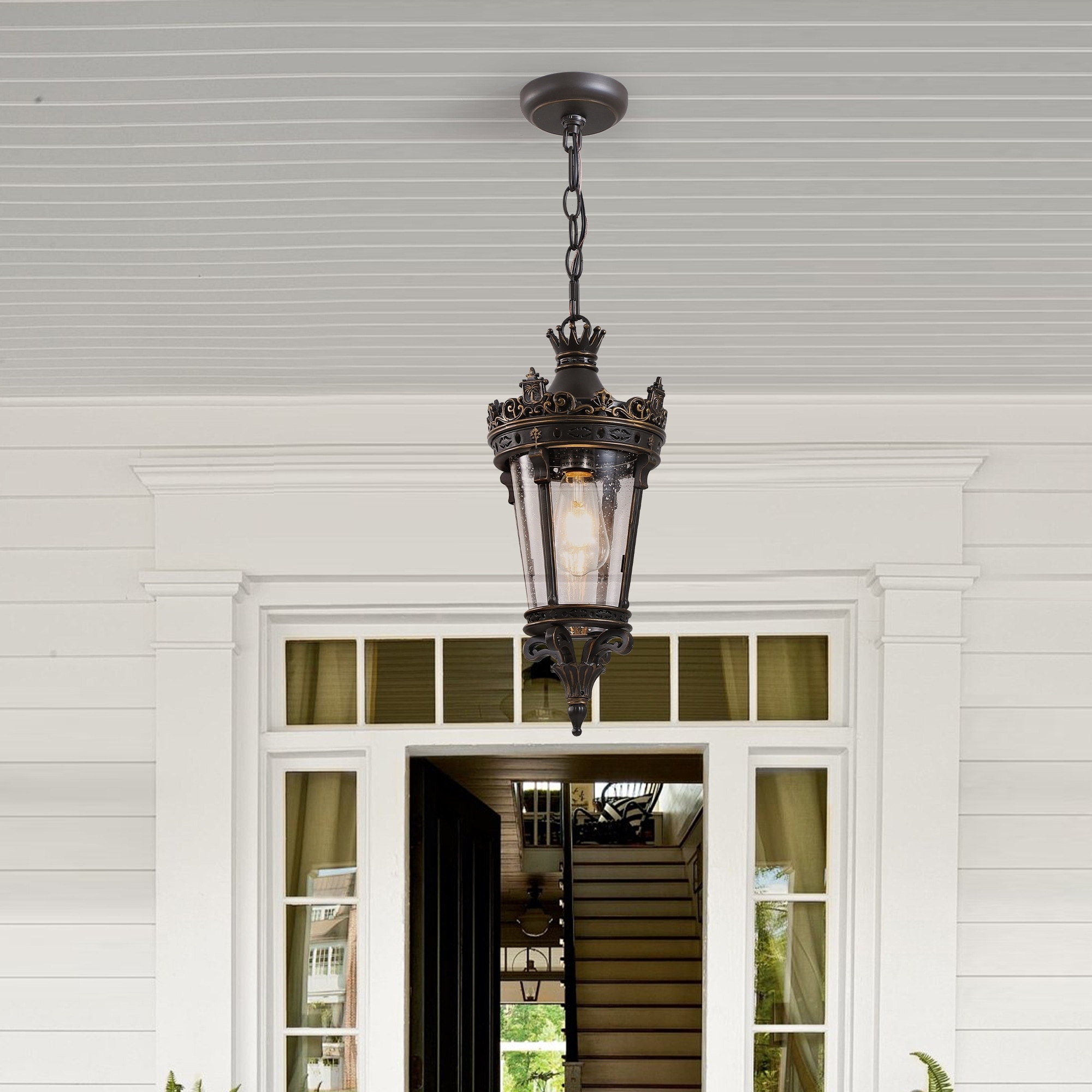 Antique Crown Outdoor Hanging Lantern Waterproof Vintage Pendant