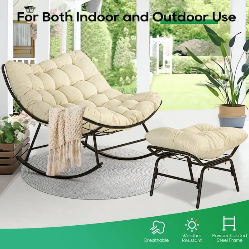 Outdoor Rocker Recliner Egg Reading Chair with Large Cushions (Set of 2)