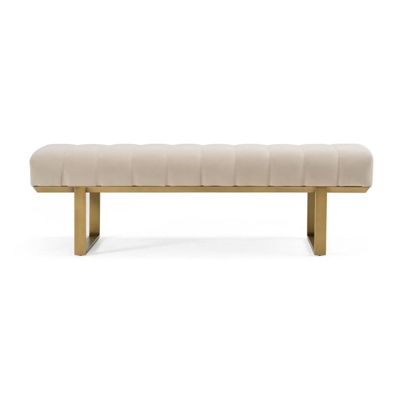 Modrest Robles Modern Beige Fabric & Antique Brass Dining Bench
