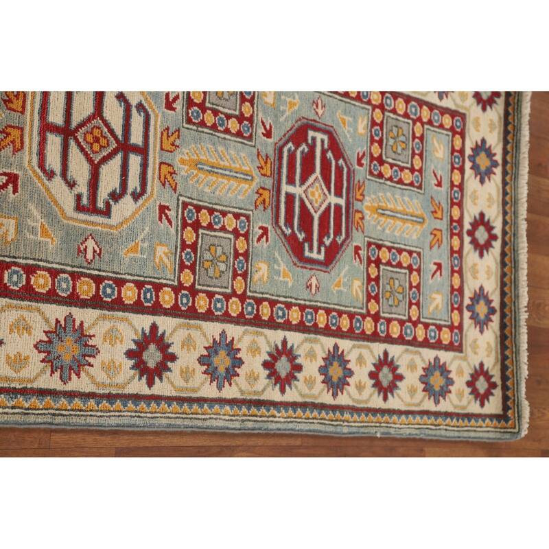Geometric Kazak Runner Rug Hand-Knotted Wool Carpet - 2'8" x 13'6"