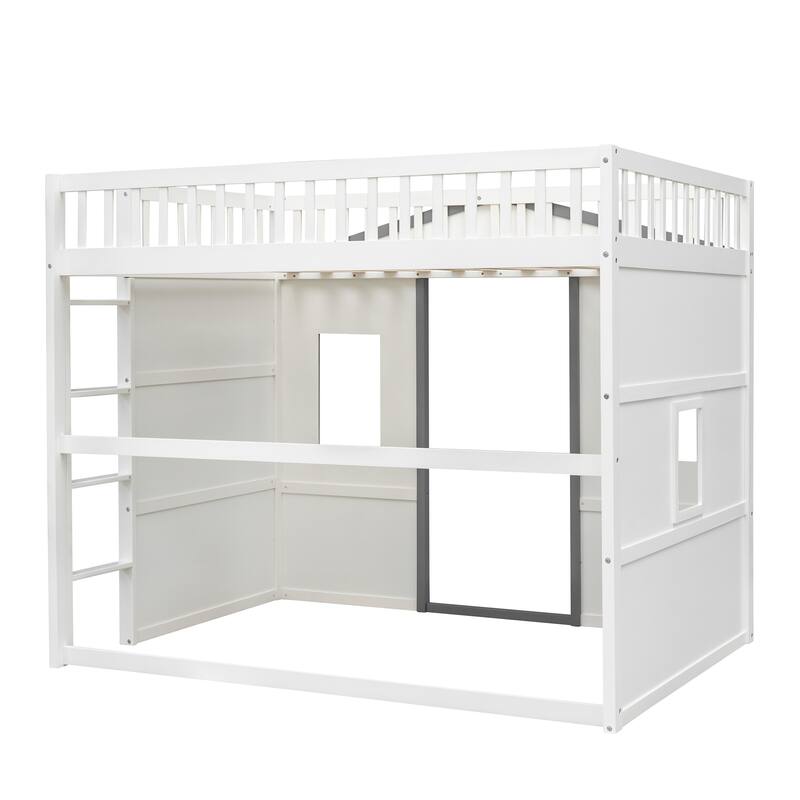 Modern Twin/Full Loft Bed with Ladder, Solid Pine Wood, Safety Guardrails