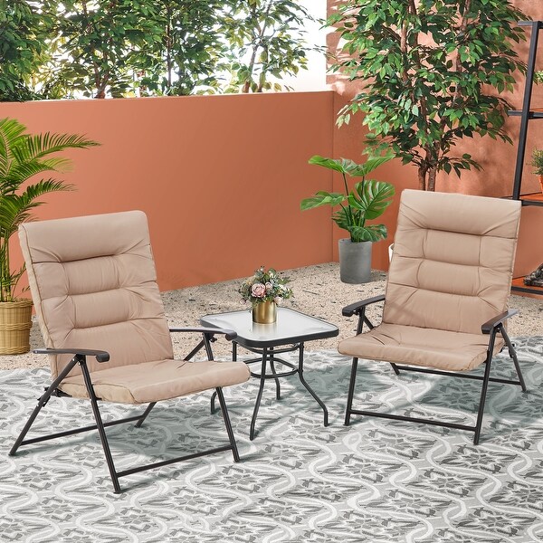 SUNCROWN 3 Piece Outdoor Patio Padded Folding Chairs Bistro Set