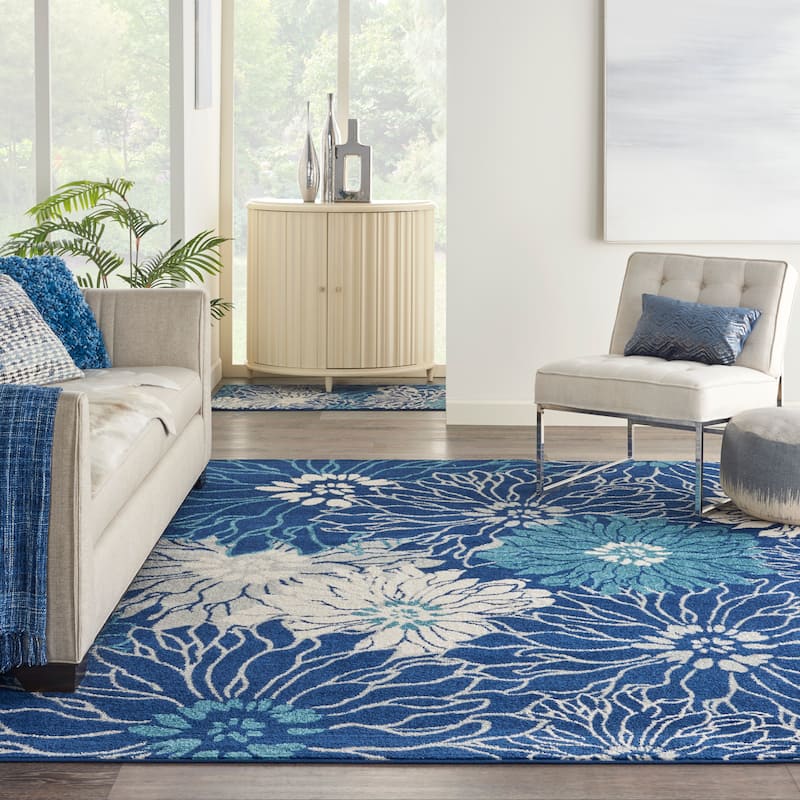 Nourison Passion Abstract Modern Floral Area Rug - 8' x  10' - Navy/Ivory