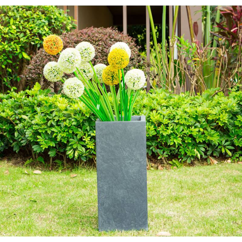 Kante Lightweight Concrete Modern Rectangle Outdoor Planter, 20 Inch Tall, Charcoal