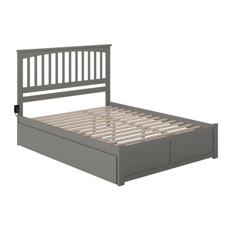 King Size Platform Bed with Trundle - Solid Wood Bed Frame, Grey Finish, Headboard & Footboard