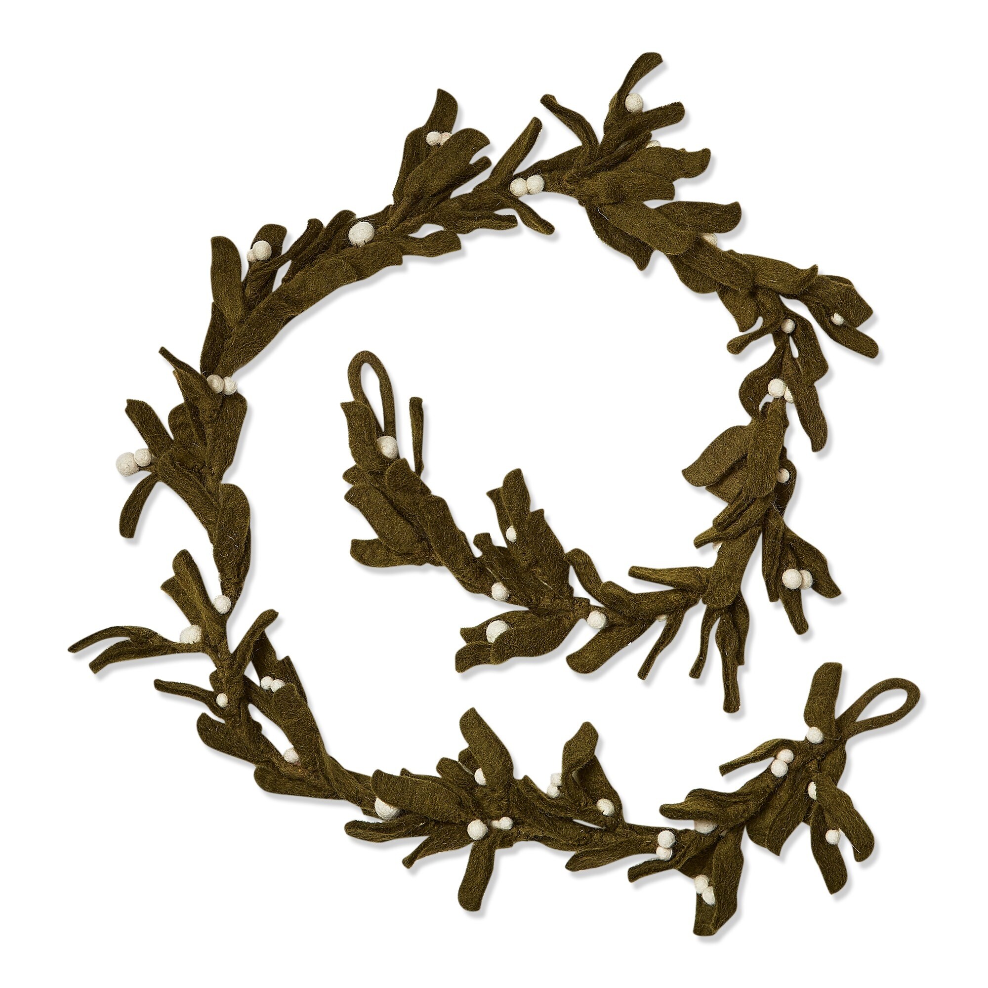 Mistletoe Wool Garland 72" Dark Green Decorative Wall Hanging for Holiday Christmas Decor Indoor Use