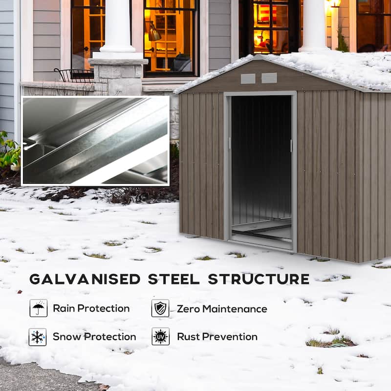Outsunny 9' x 6' Outdoor Storage Shed, Garden Tool House with Foundation, 4 Vents and 2 Easy Sliding Doors