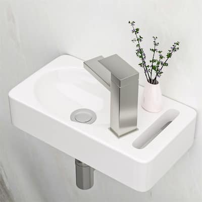 15.75" x 8.69" Ceramic Wall Mount Bathroom Sink with Faucet Hole