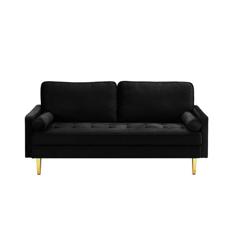 Industrial Style Velvet Sofa 2-Seater Sofa with High-Density Foam Cushions, Pine Wood Frame Gold Metal Legs, for Living Room