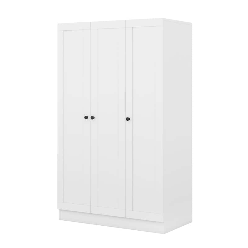 Wardrobe Closet with 3 Doors, Freestanding Armoire Wardrobe Cabinet with Hanging Rod, Clothing Storage Cabinet with Shelves