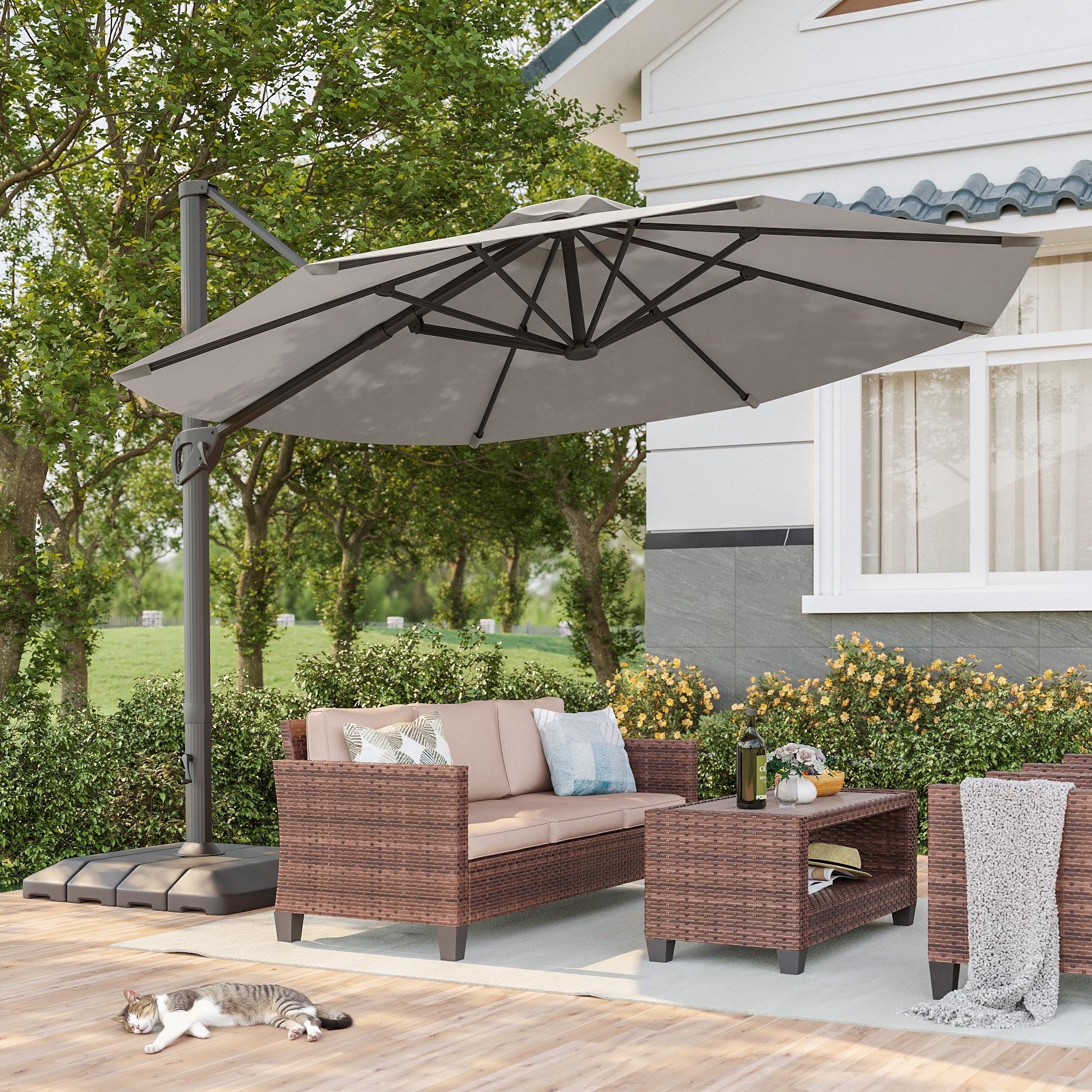 garden reflections 11' round patio umbrella with tilt and cover Auto Market – Cape May Wicker keeping you and your guests completely comfortable 11' Cantilever Round Side Mount