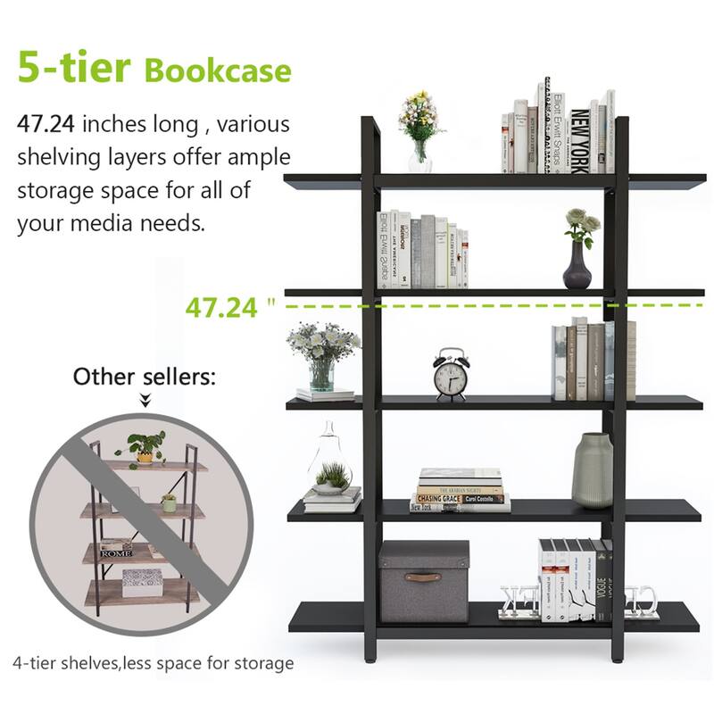 5-Tier Bookshelf, Industrial Vintage Bookcase