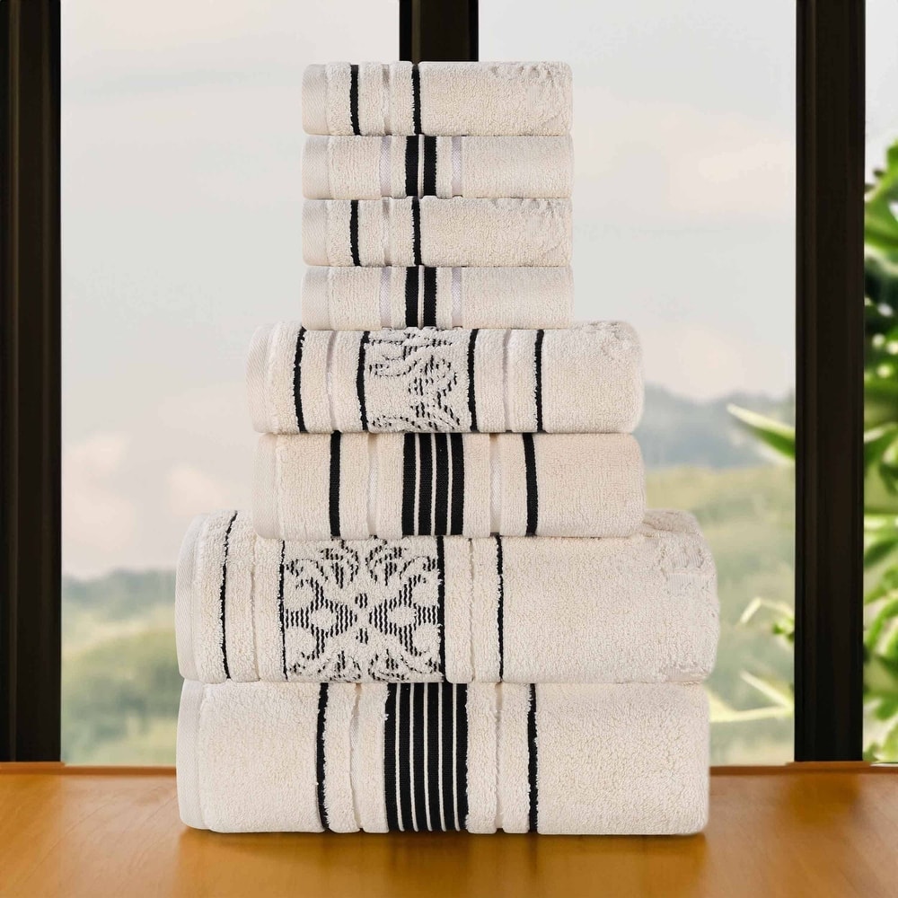 Superior Sadie Zero Twist Cotton Solid and Floral 8 Piece Towel Set