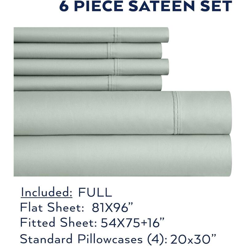 Thomasville 1500 Thread Count Green 6 Piece Premium Cotton Rich Sateen Sheet Set - Full