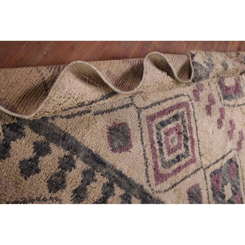 Geometric Plush Moroccan Area Rug Handmade Beige Wool Carpet - 6'9" x 10'4"