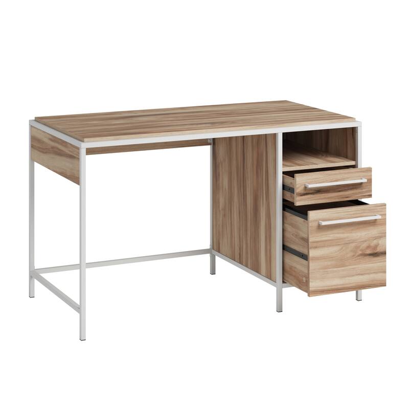 Wood Desk with Rustic Spindle Design, Brown