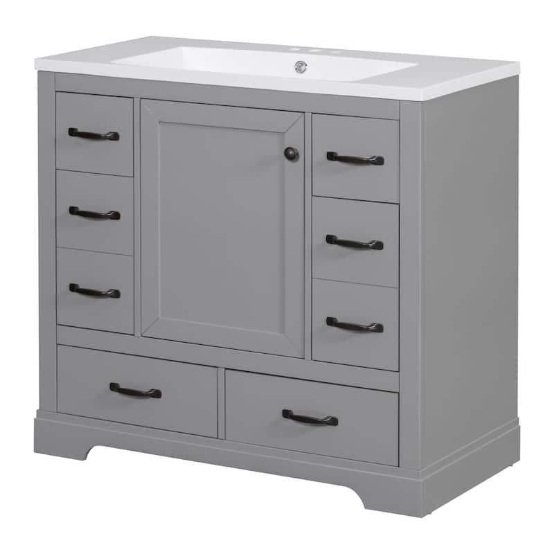 36 Inch MDF Freestanding Bathroom Vanity Set with Integrated Ceramic Sink