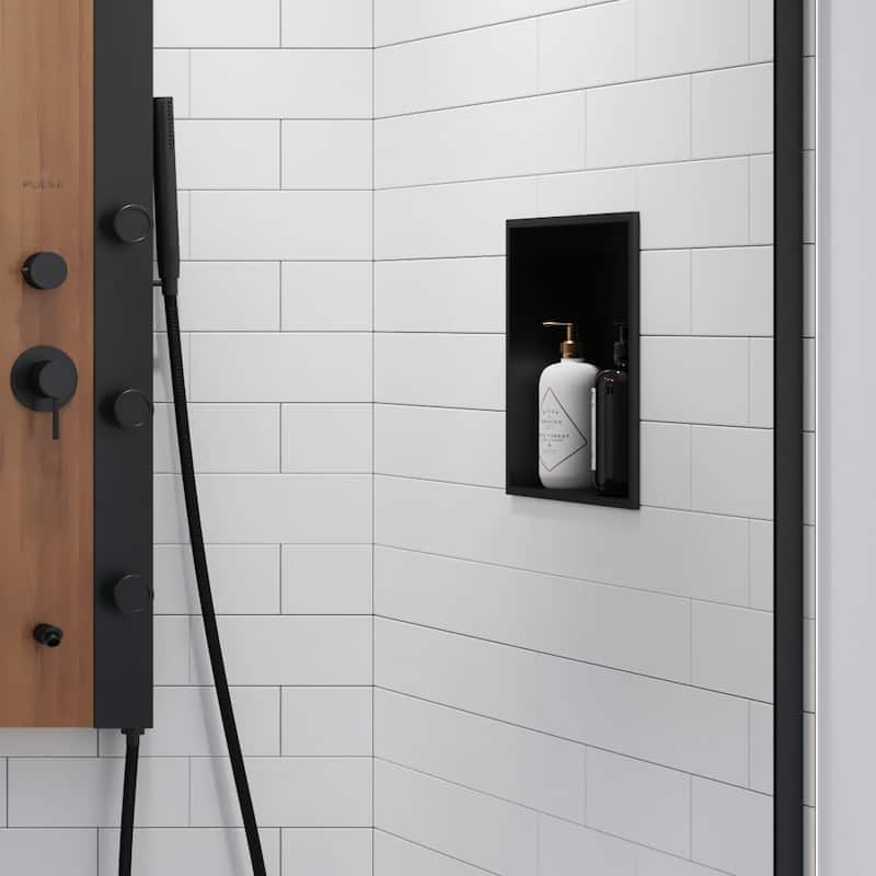12-in x 24-in Ultra-thin Frame Recessed Stainless Steel Shower Niche Matte Black