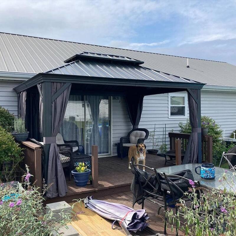 PURPLE LEAF Outdoor Galvanized Steel Hardtop Gazebo, Aluminum Frame Gazebo With Curtains - 10ft x 13ft