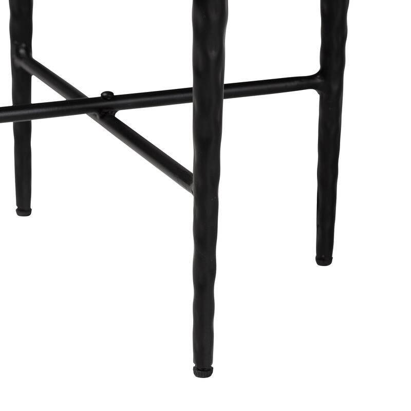 Caledon Marble Side Table - Modern Rustic Accent Table with Hand-Forged Metal Frame for Living Room or Seating Areas, Round