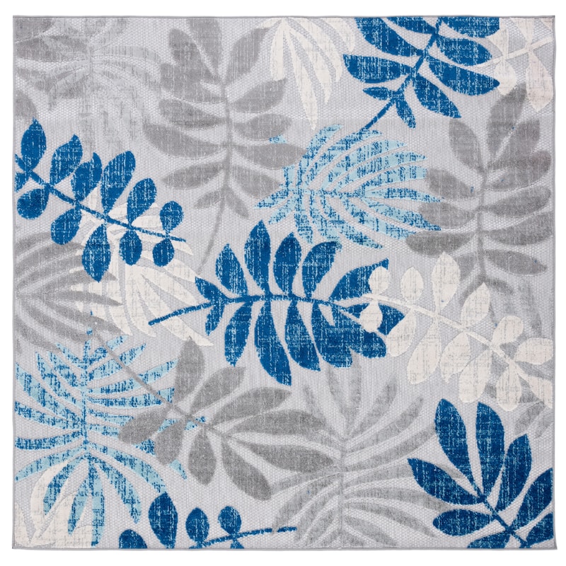 SAFAVIEH Cabana Laila Indoor/ Outdoor Waterproof Patio Floral Rug - 6'7" Square - Grey/Blue