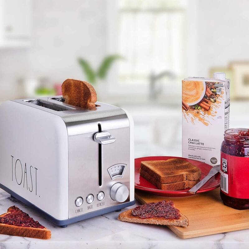 Rae Dunn Toaster, Stainless Steel 2 Slice Square Toaster, Wide Slot with 5 Browning Levels, with Bagel, Defrost