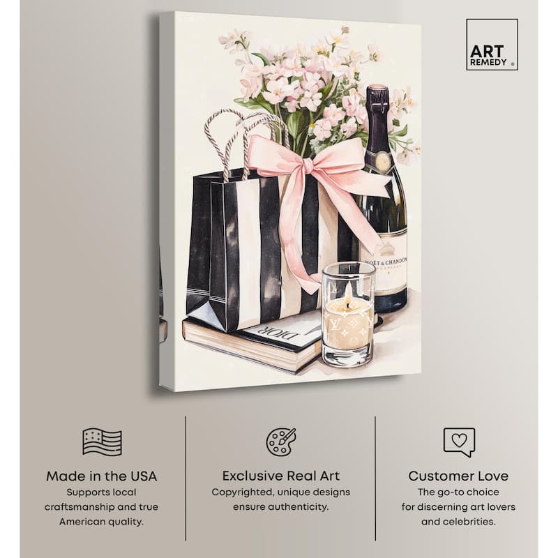 Shopping Bag and Some Drinks Canvas by Art Remedy, Gallery Wrapped