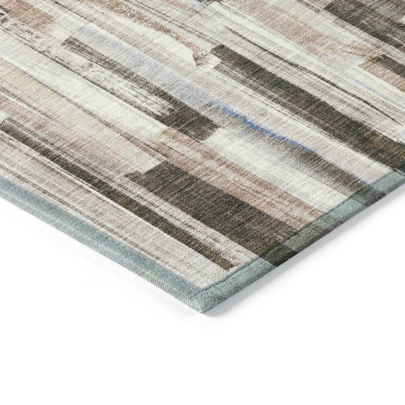 Machine Washable Indoor/ Outdoor Modern Stripes Chantille Rug