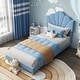 preview thumbnail 10 of 20, Modern Velvet Upholstered Bed Frame, Platform Bed with Height Adjustable Headboard for Boys Girls, Wood Slat Support