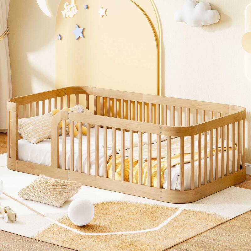 Wooden floor bed frame with enclosure