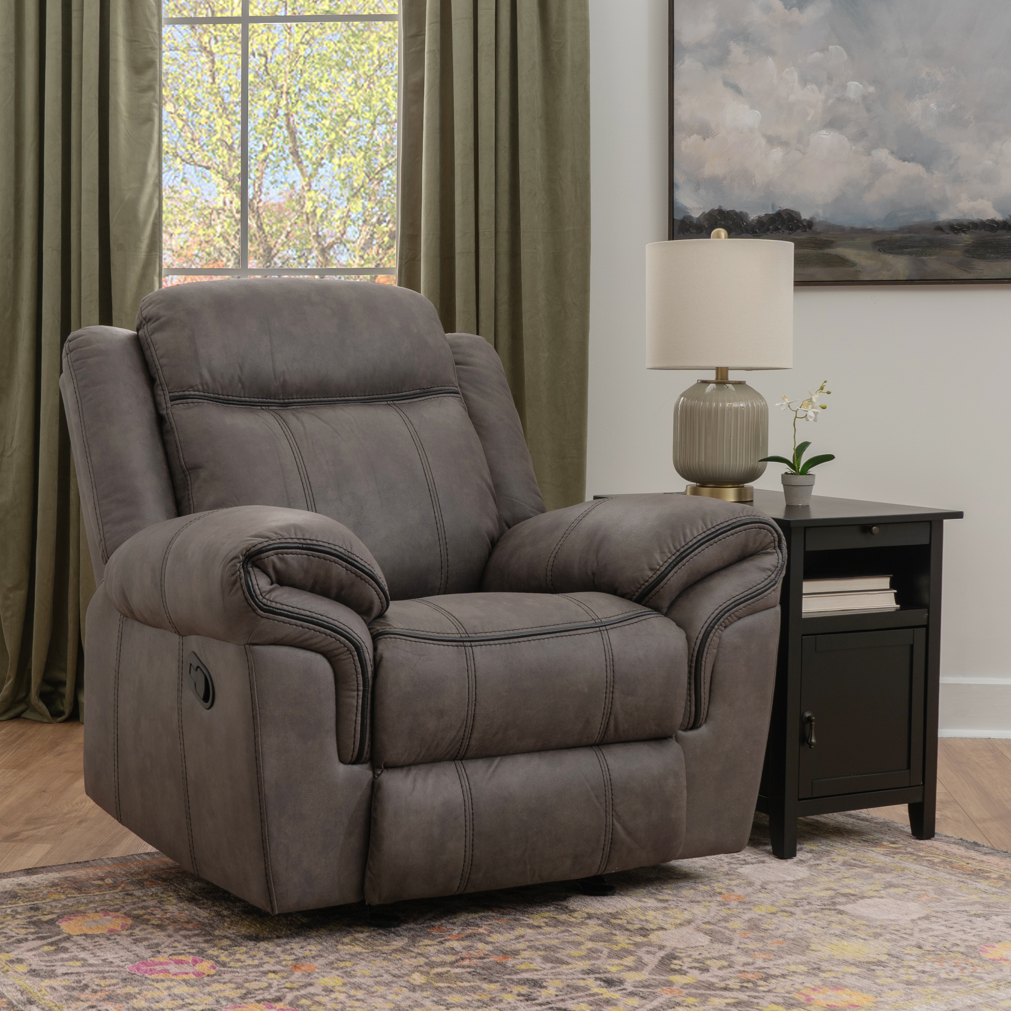 Linon Gideon Stone Grey Manual Reclining Rocker Chair