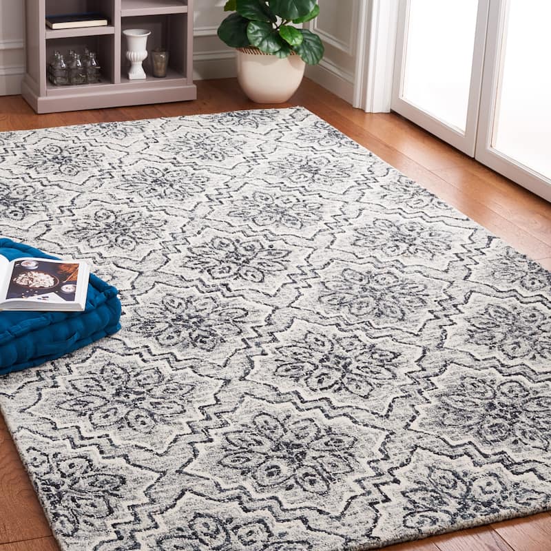 SAFAVIEH Handmade Abstract Ingegerd Modern Wool Rug - 6' Square - Dark Blue/Grey